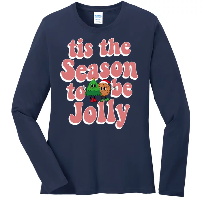 Tis The Season To Be Jolly Cookie Tree Christmas Retro Ladies Long Sleeve Shirt