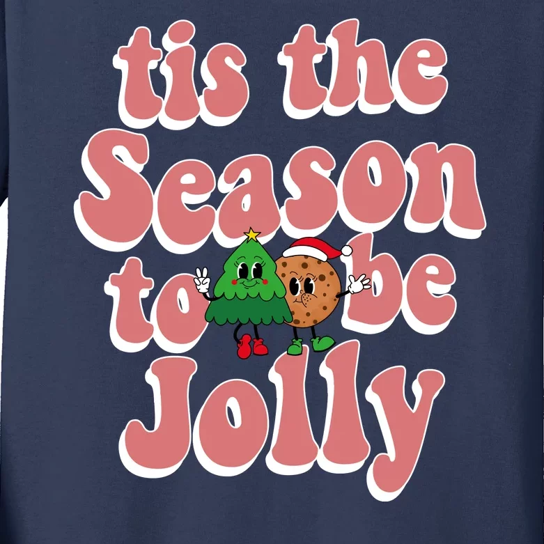 Tis The Season To Be Jolly Cookie Tree Christmas Retro Kids Long Sleeve Shirt