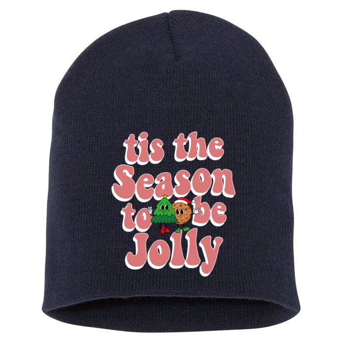 Tis The Season To Be Jolly Cookie Tree Christmas Retro Short Acrylic Beanie