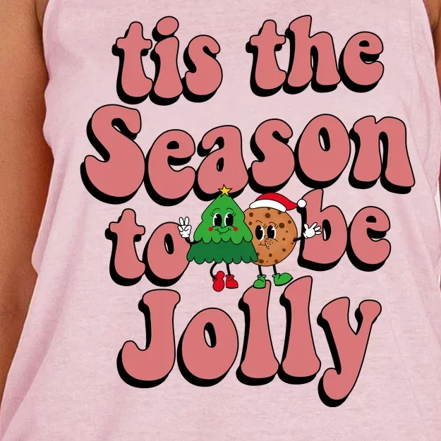 Tis The Season To Be Jolly Cookie Tree Christmas Retro Women's Knotted Racerback Tank