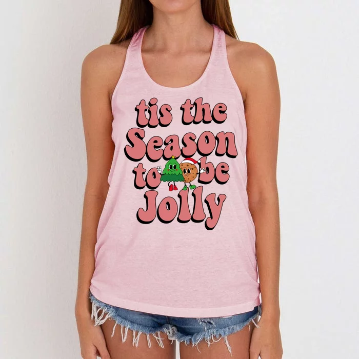 Tis The Season To Be Jolly Cookie Tree Christmas Retro Women's Knotted Racerback Tank