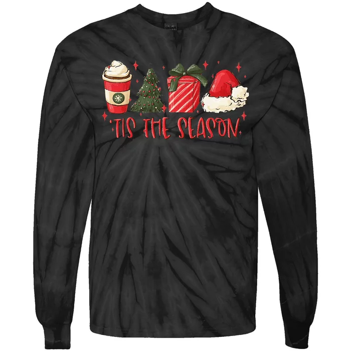 Tis The Season Christmas Coffee Lover Santa Claus Xmas Gifts Tie-Dye Long Sleeve Shirt