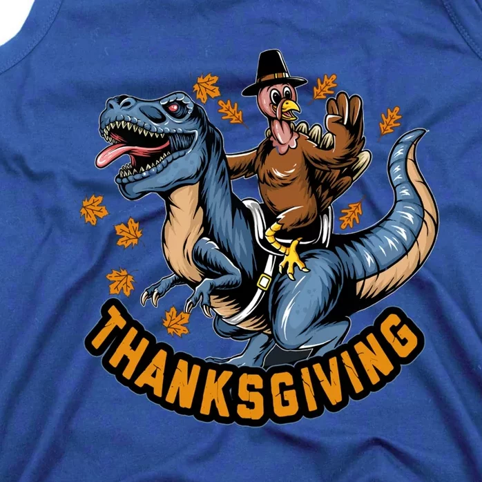 Thanksgiving Turkey Sitting On Dinosaur T Rex Cool Gift Tank Top