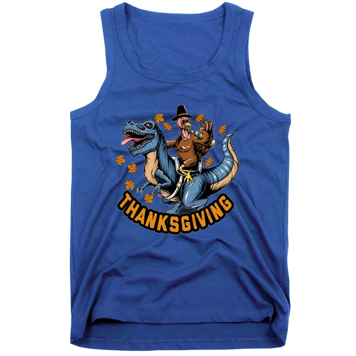 Thanksgiving Turkey Sitting On Dinosaur T Rex Cool Gift Tank Top