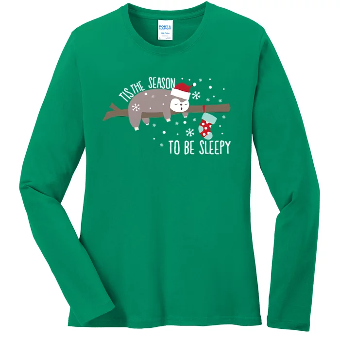 Tis The Season To Be Sleepy Sloth Ladies Long Sleeve Shirt