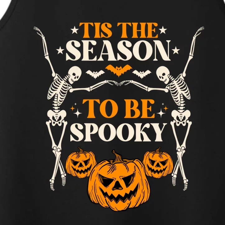 Tis The Season To Be Spooky Pumpkin Retro Halloween Skeleton Gift Performance Tank