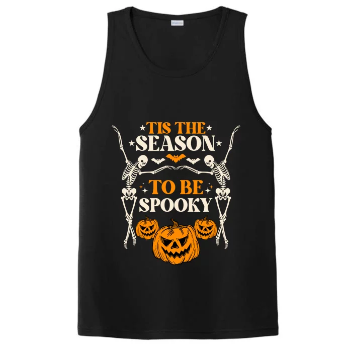 Tis The Season To Be Spooky Pumpkin Retro Halloween Skeleton Gift Performance Tank