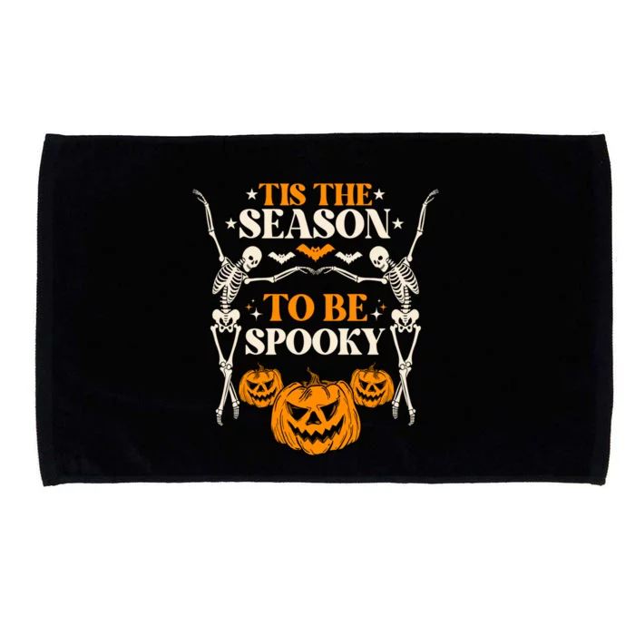 Tis The Season To Be Spooky Pumpkin Retro Halloween Skeleton Gift Microfiber Hand Towel