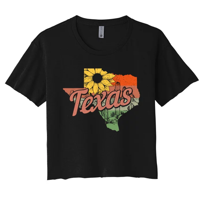 Texas Tx State Map Pride Vintage Women's Crop Top Tee