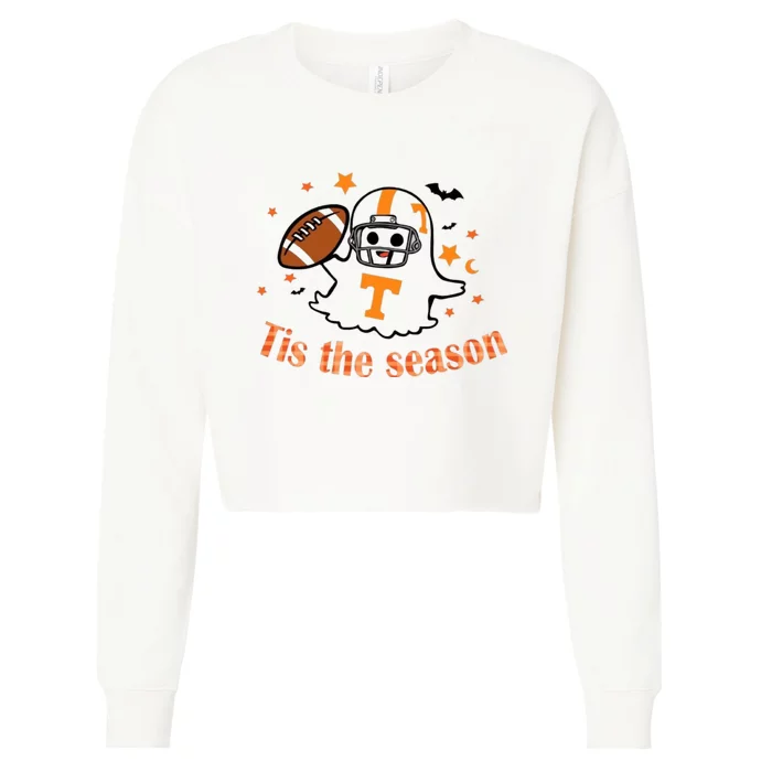 Tis The Season Halloween Football Ghost Tennessee Football Cropped Pullover Crew