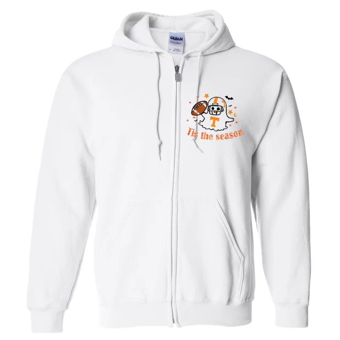 Tis The Season Halloween Football Ghost Tennessee Football Full Zip Hoodie