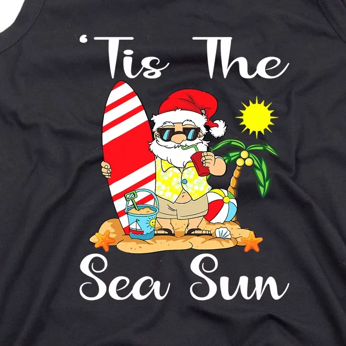 Tis The Sea Sun Christmas In July Santa Surfing Lake Party Tank Top