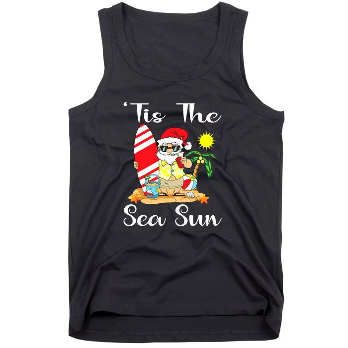 Tis The Sea Sun Christmas In July Santa Surfing Lake Party Tank Top