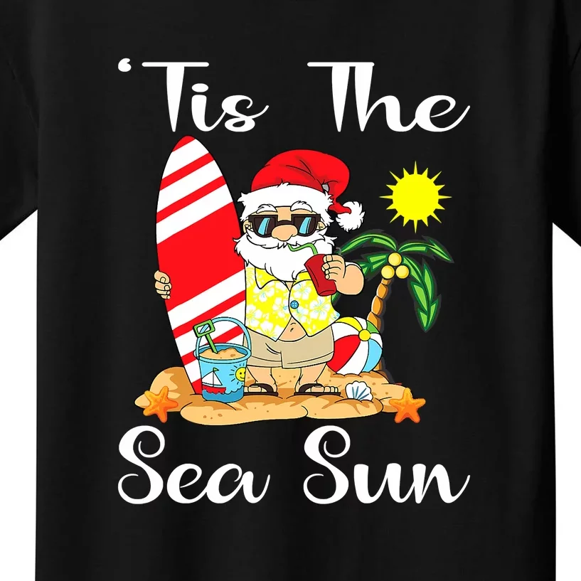 Tis The Sea Sun Christmas In July Santa Surfing Lake Party Kids T-Shirt