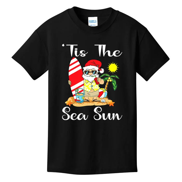 Tis The Sea Sun Christmas In July Santa Surfing Lake Party Kids T-Shirt