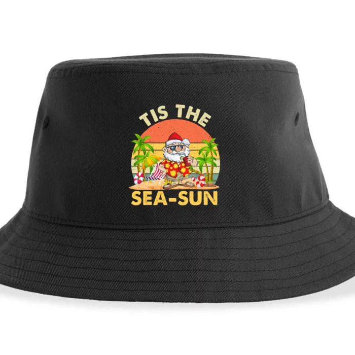 Tis The Sea Sun Santa Beach Summer Christmas In July Summer Sustainable Bucket Hat