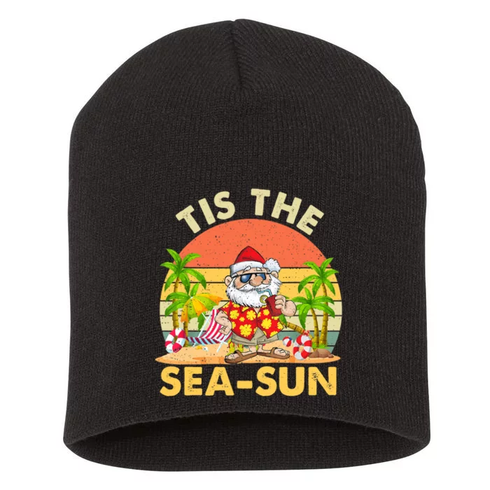 Tis The Sea Sun Santa Beach Summer Christmas In July Summer Short Acrylic Beanie