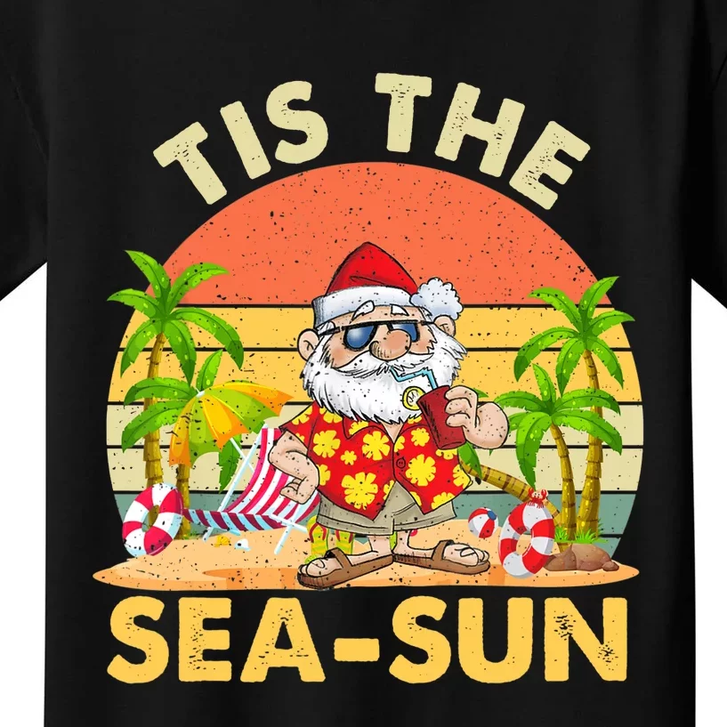 Tis The Sea Sun Santa Beach Summer Christmas In July Summer Kids T-Shirt