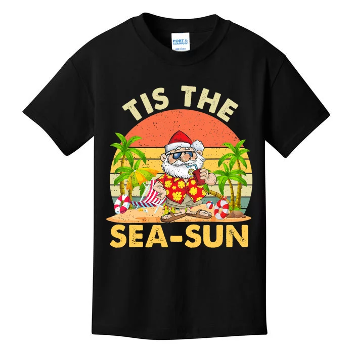 Tis The Sea Sun Santa Beach Summer Christmas In July Summer Kids T-Shirt