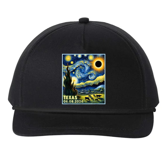 Texas Total Solar Eclipse 2024 Van Gogh Starry Night Style Snapback Five-Panel Rope Hat