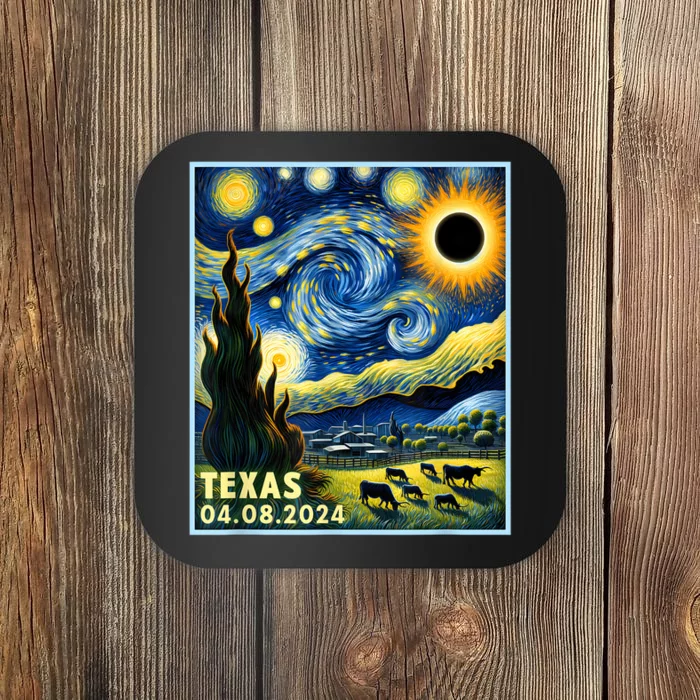 Texas Total Solar Eclipse 2024 Van Gogh Starry Night Style Coaster