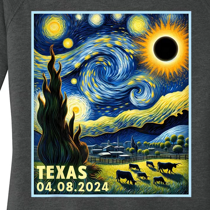 Texas Total Solar Eclipse 2024 Van Gogh Starry Night Style Women's Perfect Tri Tunic Long Sleeve Shirt