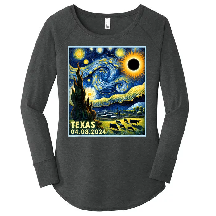 Texas Total Solar Eclipse 2024 Van Gogh Starry Night Style Women's Perfect Tri Tunic Long Sleeve Shirt