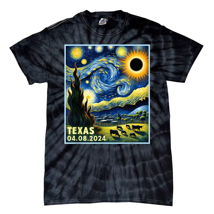 Texas Total Solar Eclipse 2024 Van Gogh Starry Night Style Tie-Dye T-Shirt