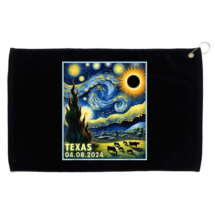 Texas Total Solar Eclipse 2024 Van Gogh Starry Night Style Grommeted Golf Towel