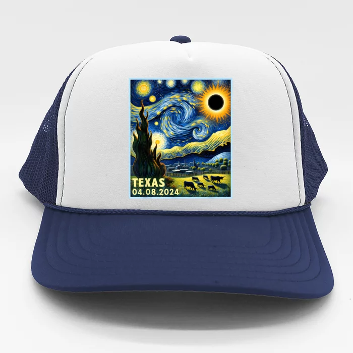 Texas Total Solar Eclipse 2024 Van Gogh Starry Night Style Trucker Hat