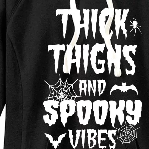 Thick Thighs Spooky Vibes Halloween Pumpkin Ghost Graphic Funny Gift Women's Fleece Hoodie