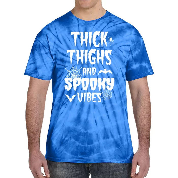 Thick Thighs Spooky Vibes Halloween Pumpkin Ghost Graphic Funny Gift Tie-Dye T-Shirt