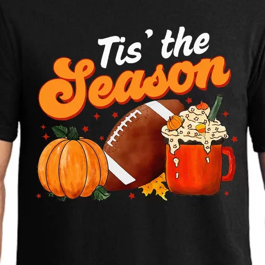 Tis The Season Pumpkin Spice Latte Halloween Fall Football Pajama Set