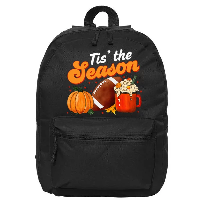 Tis The Season Pumpkin Spice Latte Halloween Fall Football 16 in Basic Backpack