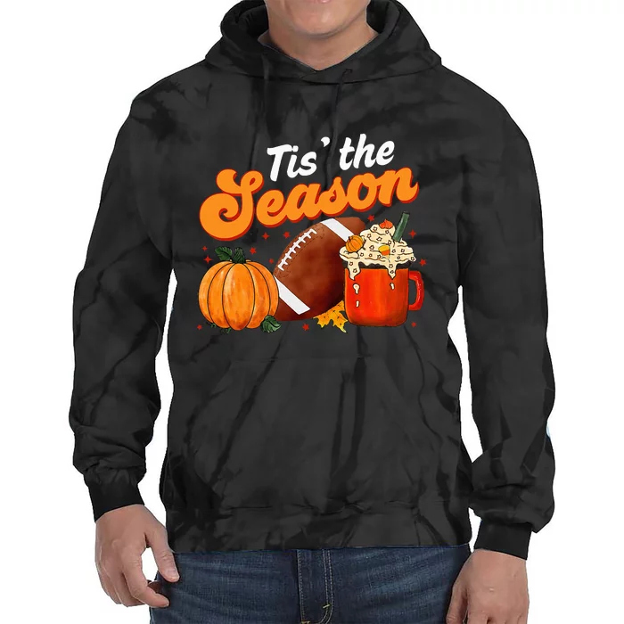 Tis The Season Pumpkin Spice Latte Halloween Fall Football Tie Dye Hoodie