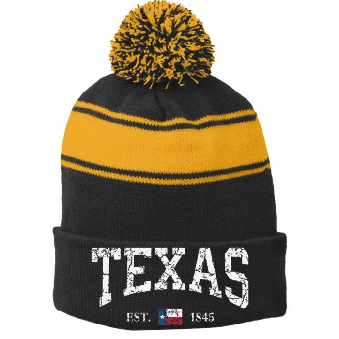 Texas Texas State Flag Distressed Stripe Pom Pom Beanie