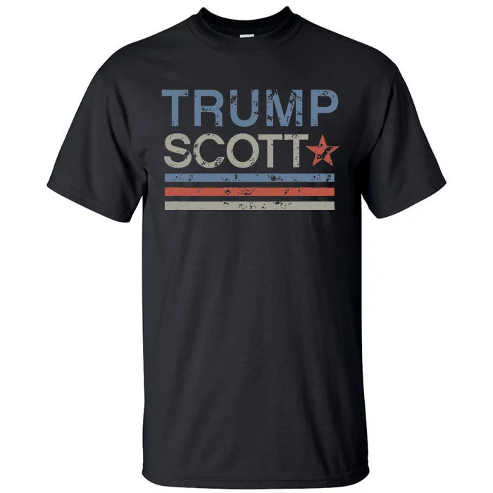 Trump Tim Scott 2024 Vintage Distressed Retro Stripes Tall T-Shirt