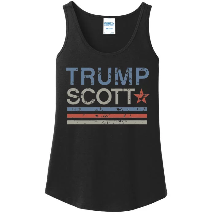 Trump Tim Scott 2024 Vintage Distressed Retro Stripes Ladies Essential Tank