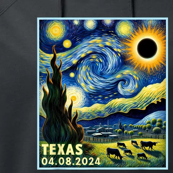 Texas Total Solar Eclipse 2024 Van Gogh Starry Night Style Performance Fleece Hoodie