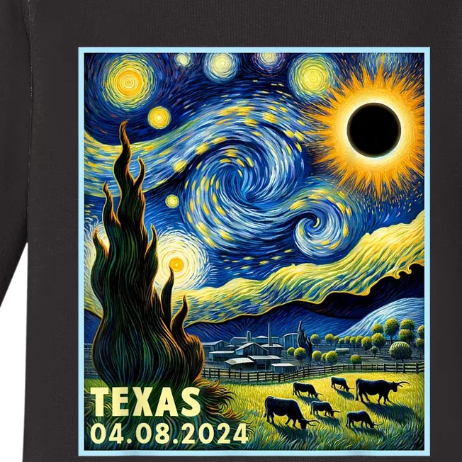 Texas Total Solar Eclipse 2024 Van Gogh Starry Night Style Baby Long Sleeve Bodysuit