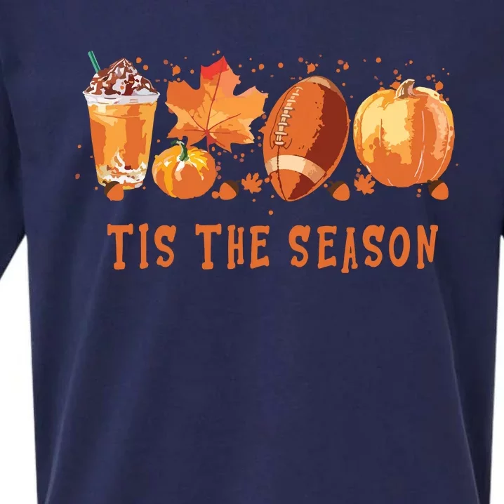 Tis The Season Leopard Pumpkin Football Halloween Fall Sueded Cloud Jersey T-Shirt