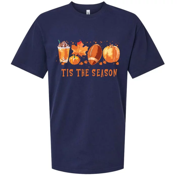 Tis The Season Leopard Pumpkin Football Halloween Fall Sueded Cloud Jersey T-Shirt