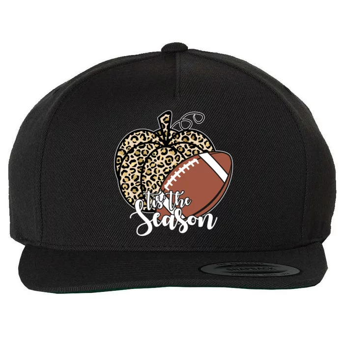 Tis The Season Leopard Pumpkin Football Fall Autumn Wool Snapback Cap