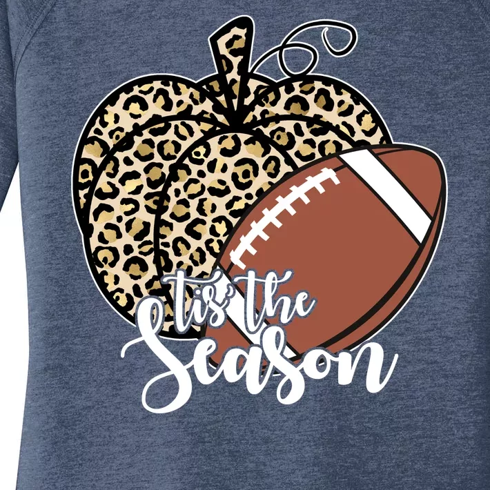 Tis The Season Leopard Pumpkin Football Fall Autumn Women's Perfect Tri Tunic Long Sleeve Shirt