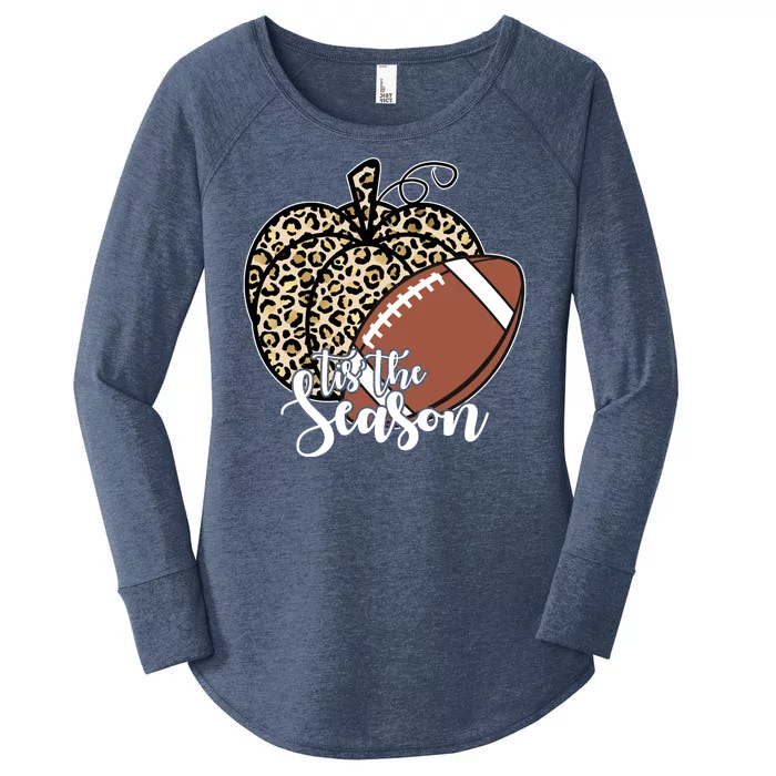 Tis The Season Leopard Pumpkin Football Fall Autumn Women's Perfect Tri Tunic Long Sleeve Shirt