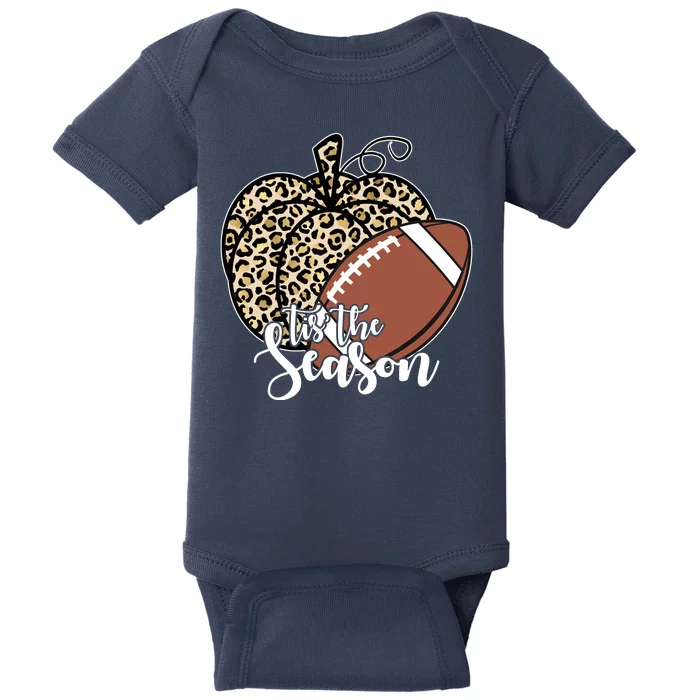 Tis The Season Leopard Pumpkin Football Fall Autumn Baby Bodysuit