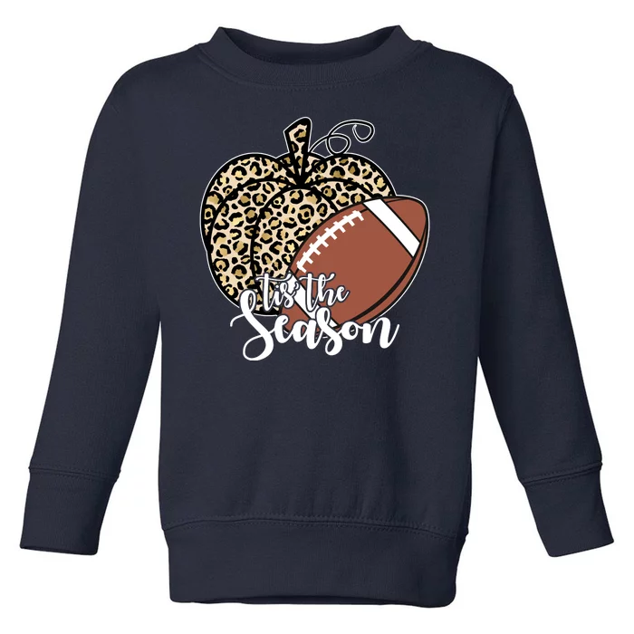 Tis The Season Leopard Pumpkin Football Fall Autumn Toddler Sweatshirt