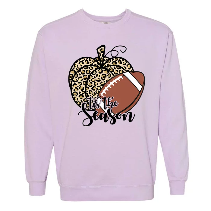 Tis The Season Leopard Pumpkin Football Fall Autumn Garment-Dyed Sweatshirt