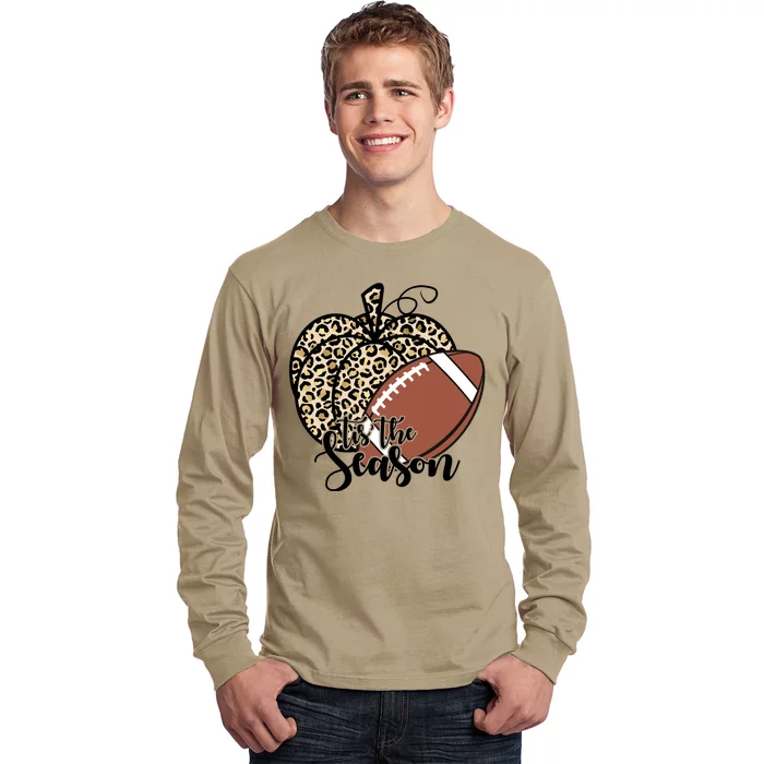 Tis The Season Leopard Pumpkin Football Fall Autumn Long Sleeve Shirt