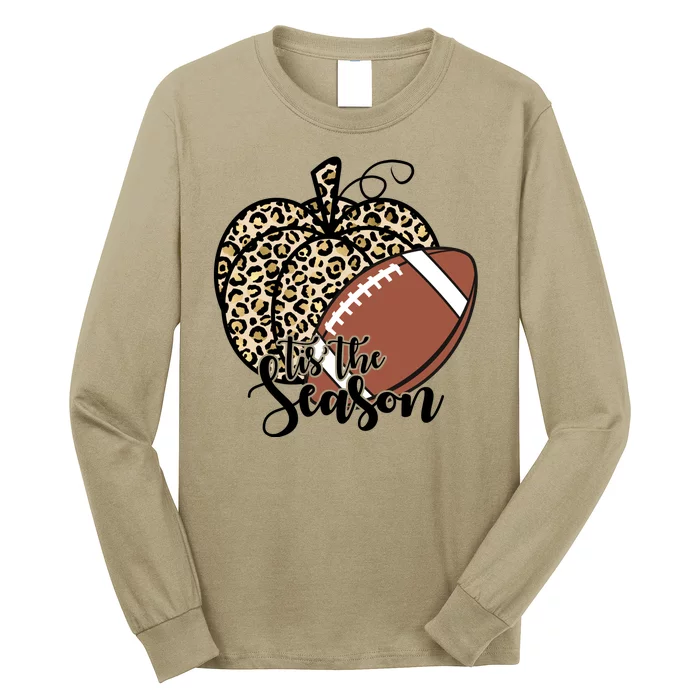 Tis The Season Leopard Pumpkin Football Fall Autumn Long Sleeve Shirt